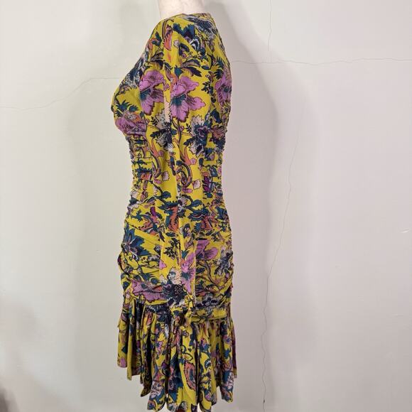Etro Yellow Floral Silk Blend Ruched Mini Dress Size 42 NWT Italy Romantic - Picture 6 of 12